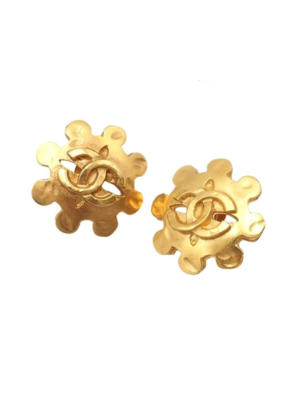 Chanel Earrings Flower Motif CC Logo Gold Metal